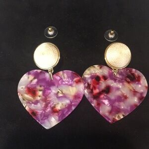Gold and Purple Heart Earrings